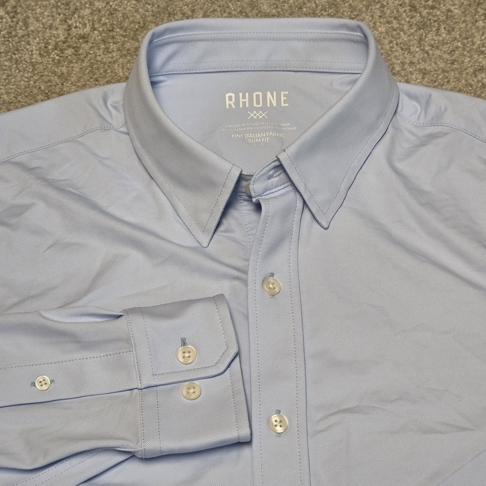 Rhone Commuter Shirt Men Large Slim Fit Business Blue Italian Fabric Stretch NWT